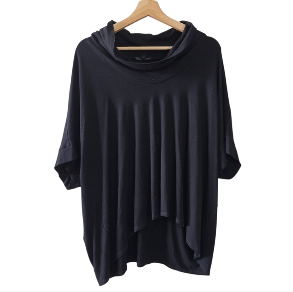 Eileen Fisher Tops - Eileen Fisher Black Cowl Neck Swing Stretchy Solid Black Oversized Top Blouse